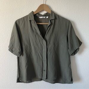 Olive Green Button-Up Shirt (Linen)
